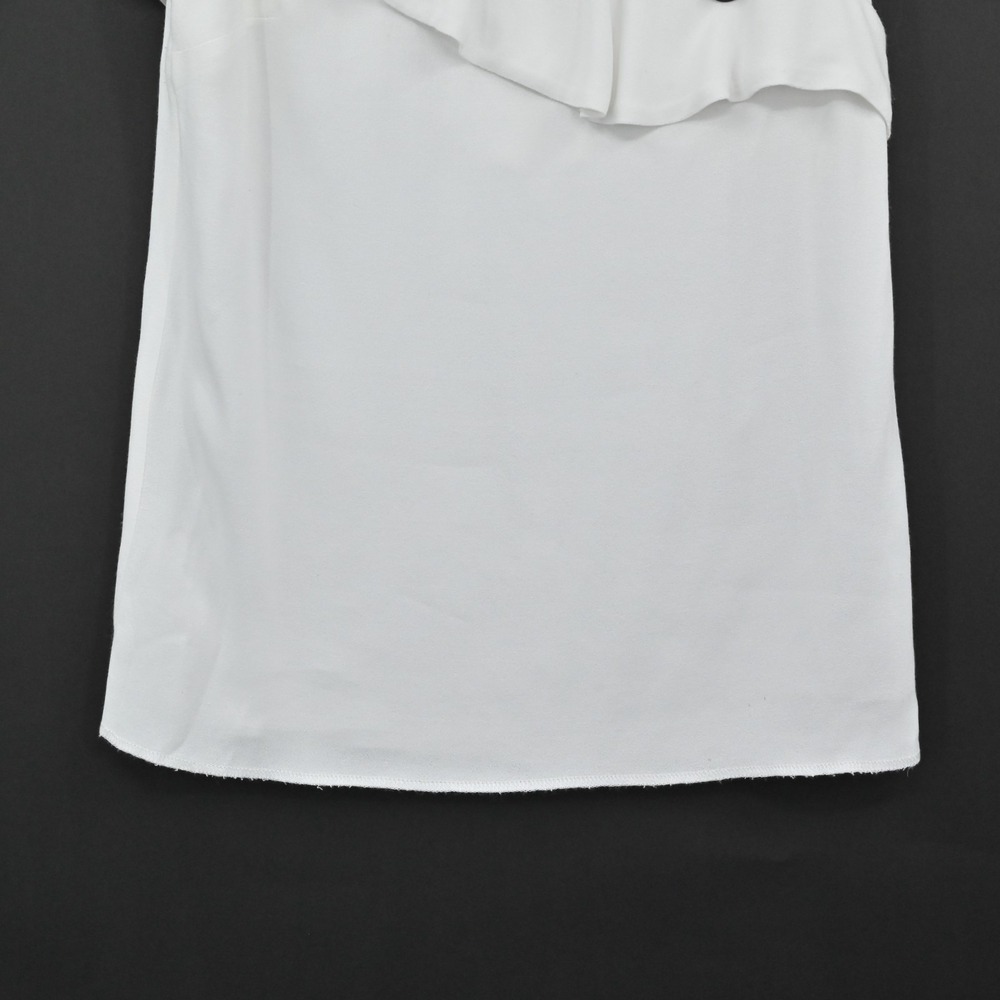 MAJE Womens Lorena White Ruffle Top Size S Sleeveless Coquette Black Buttons - Picture 10 of 14